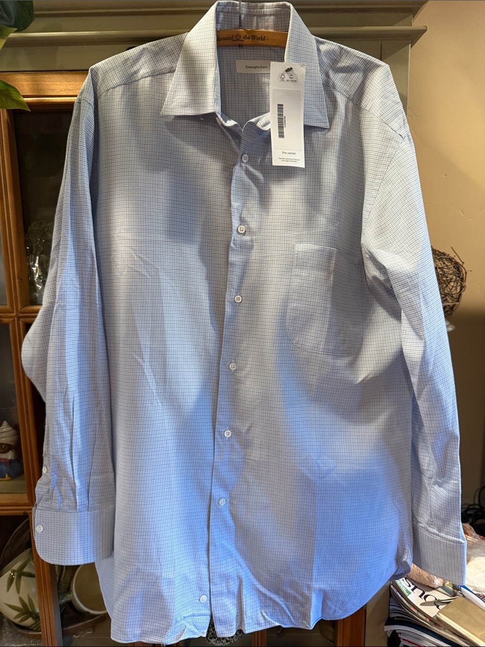 Ermenegildo Zegna Light Blue Micro-Check Dress Shirt 16/41